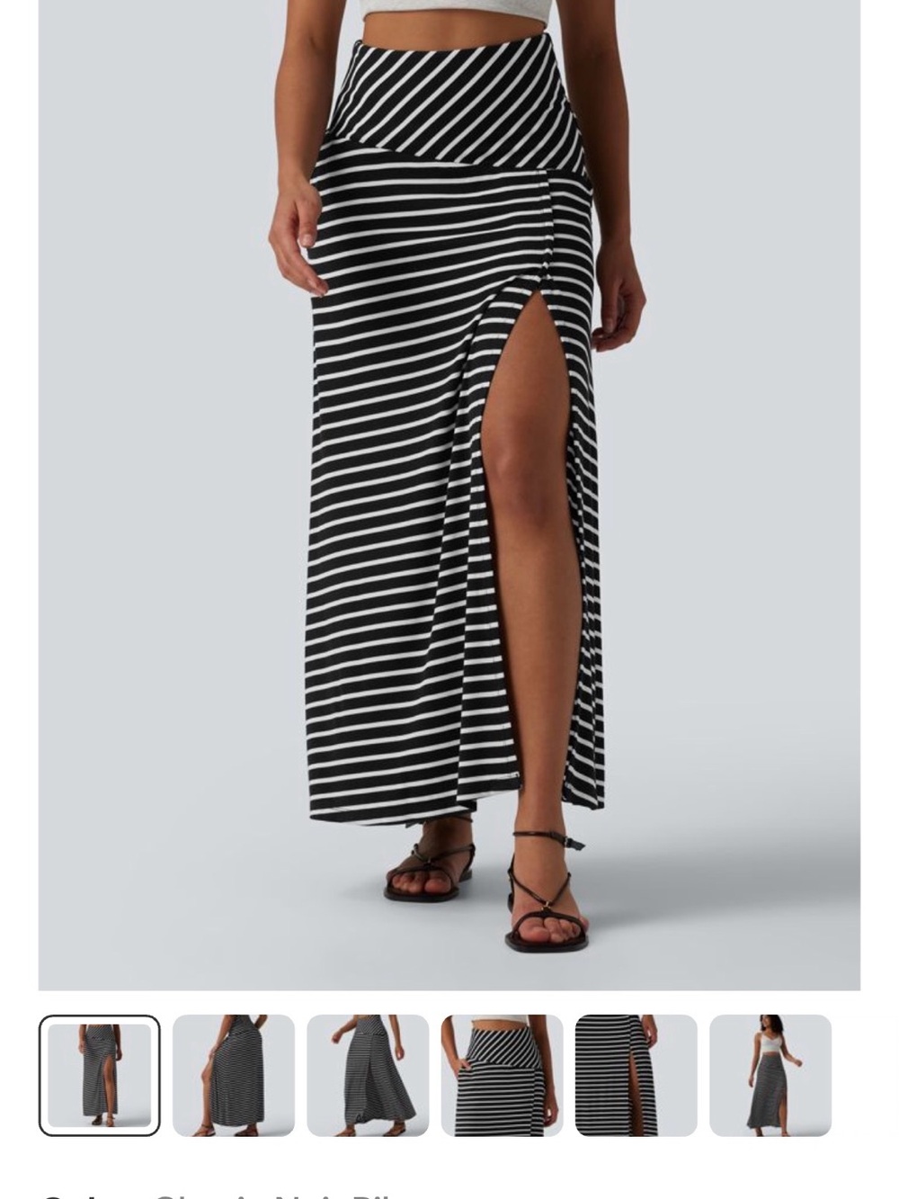 HALARA Black and White Striped Maxi Skirt with Side Slit - Picture 3 of 7